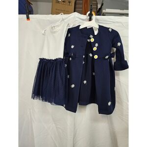 Blueberri Boulevard Girls Navy White Daisy Dress and Coat Set Size 4‎ BB5GH00
